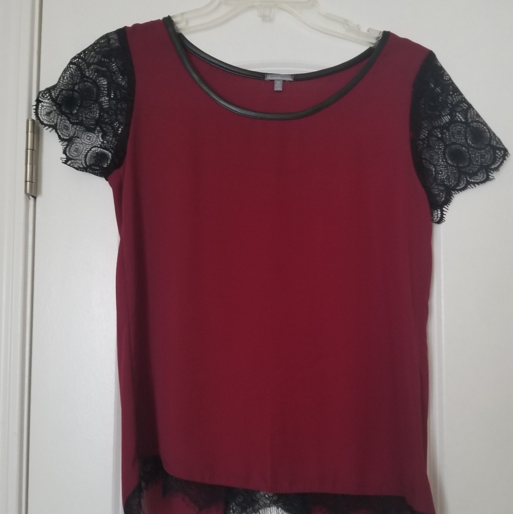 Wine color top with black lace